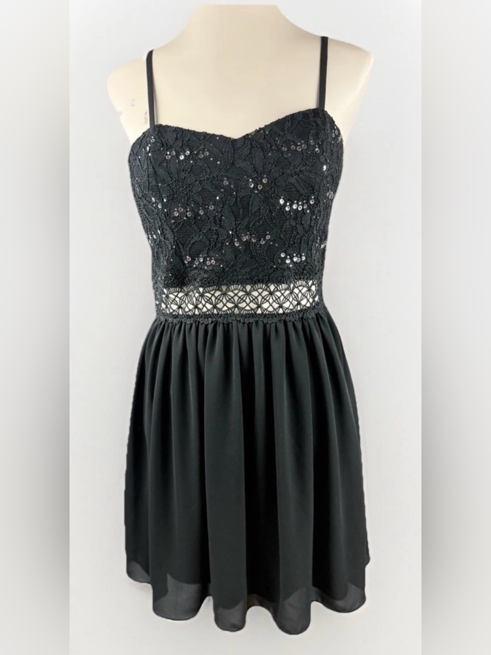 BCX Black Lace Sequin Strapless Cocktail Dress